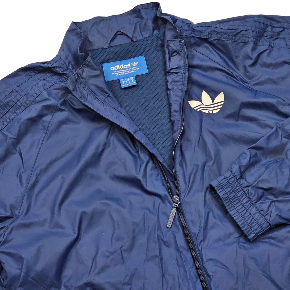 Adidas Windbreaker Mens L Navy Blue Trefoil Mesh Lined Full Zip Sportswear Track